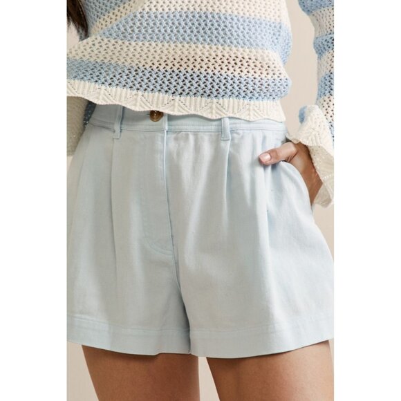 Francesca’s  Light Blue Denim High Waist Pleated Shorts With Buttons Size M NWT - Picture 1 of 10